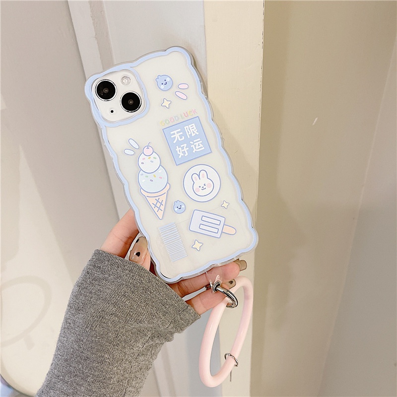 Ốp Điện Thoại Silicon Họa Tiết Sóng Biển Lớn Có Dây Đeo Tay Phù Hợp Cho iPhone 13Pro 11 / 12 / xsxr