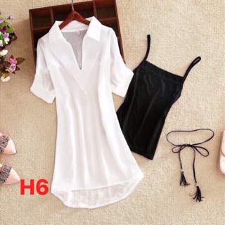 Đầm sơmi cột dây