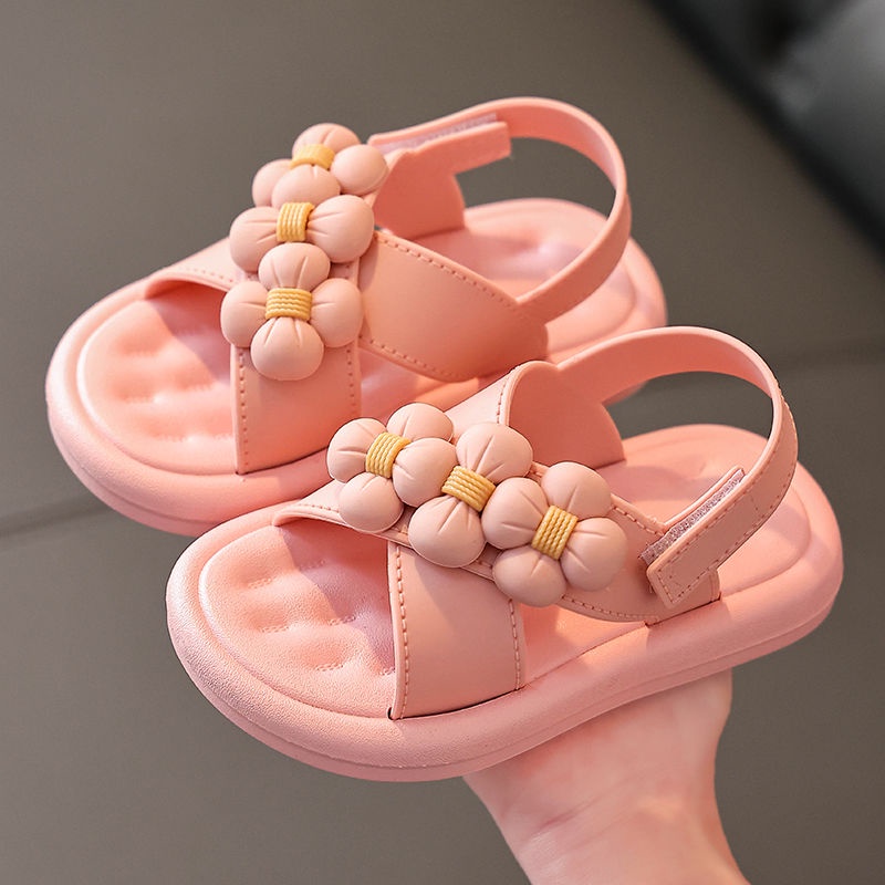 Dép Sandal Đế Mềm Chống Trượt Đính Hoa 3D Xinh Xắn Dành Cho Bé Gái