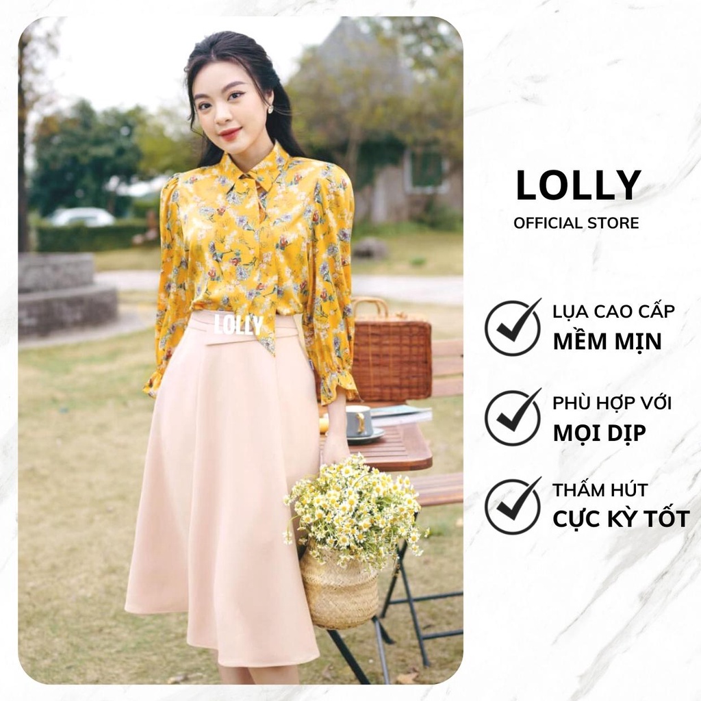 Áo sơ mi nữ công sở họa tiết hoa chìm, áo bèo chất liệu lụa cao cấp, áo thiết kế phong cách Hàn Quốc thời trang Lolly