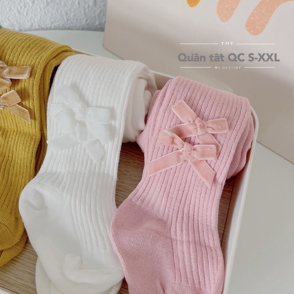 Quần tất liền bàn đính 2 nơ cho bé gái 0-6 tuổi- Chất mỏng vừa mặc trời nhu, lạnh nhẹ