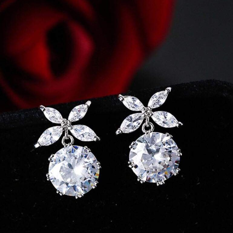 Bông tai bạc Bông Nơ full đá trắng sáng sang chảnh