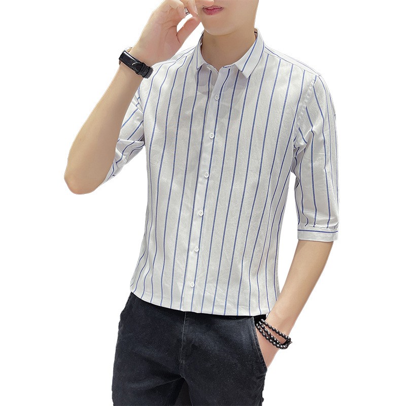 Áo Sơ Mi Nam Tay Ngắn Cổ Polo Họa Tiết Sọc Dọc Thời Trang Công Sở Size M-5Xl