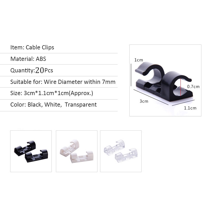 Bộ 20 Kẹp Cố Định Dây Cáp / Dây Cáp Sạc / Dây Cáp Để Bàn