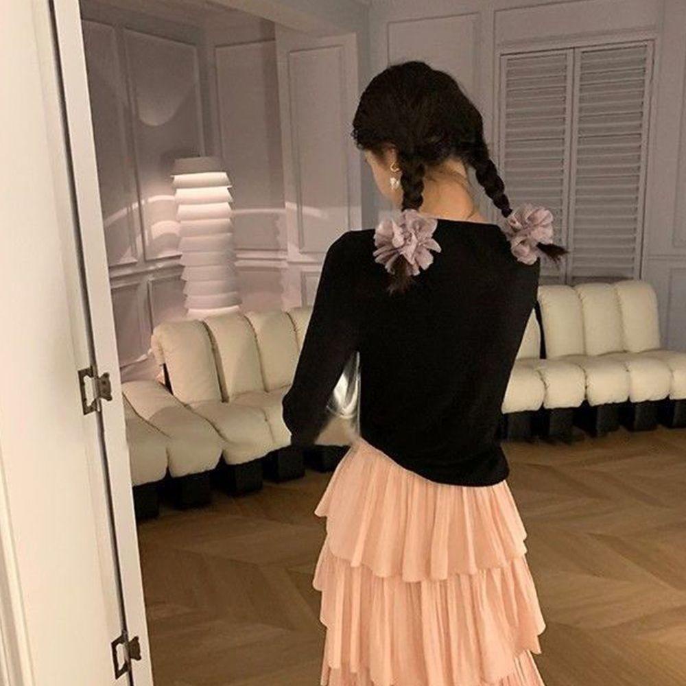 Dây Buộc Tóc Vải Lưới Họa Tiết Chấm Bi Màu Sắc Đơn Giản Phong Cách Hàn Quốc