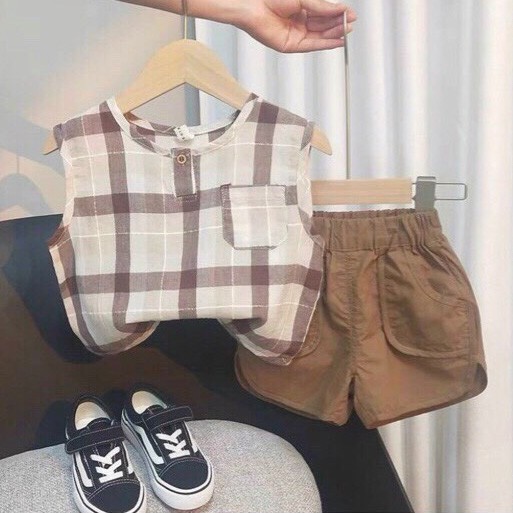 Bộ đồ kẻ sát nách hàn quốc cho bé trai từ