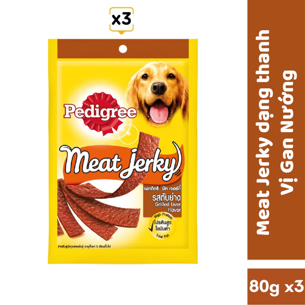 [Mã PETMART9A giảm 8% đơn 250k] Bộ 3 thức ăn vặt cho chó Pedigree Meat Jerky vị gan nướng 80g