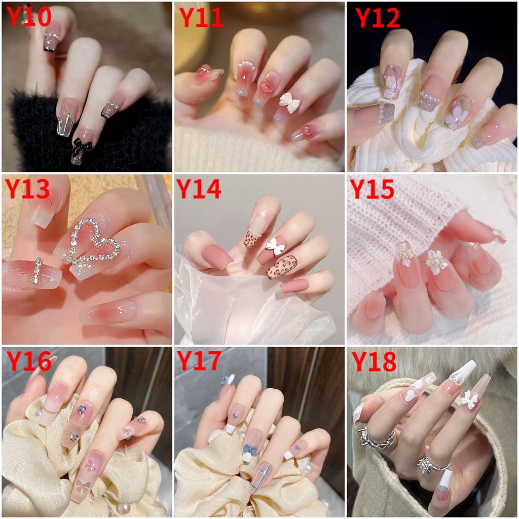 Set 24 móng tay giả thời trang kiểu nơ xinh xắn cho nữ