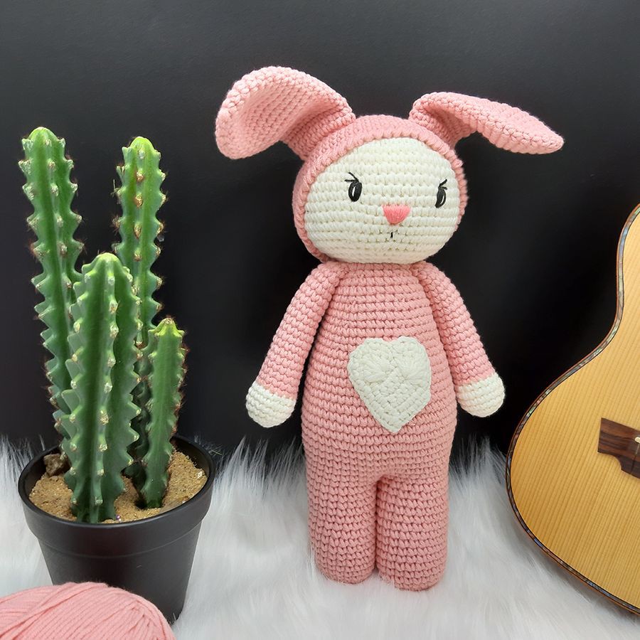 Gấu bông cao cấp Amigurumi cao cấp Amiu VN - Thỏ tim màu hồng handmade làm từ sợi cotton 100% an toàn cho bé yêu