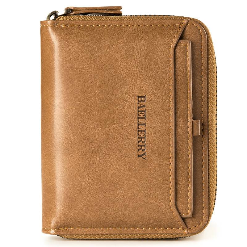 Baoellry Ví nam ngắn PU Leather Money Clip Men Wallet dọc Zip Chain Retro Clip da trẻ