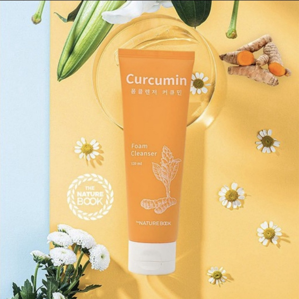 The Nature Book sữa rửa mặt Tinh chất nghệ Foam Cleanser Curcumin 120ml, Làm sạch sâu, loại bỏ bã nhờn, bụi bẩn