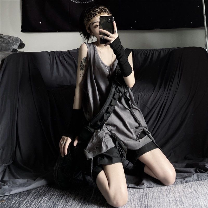 Áo tank top unisex nam nữ rách gấu tạo layer