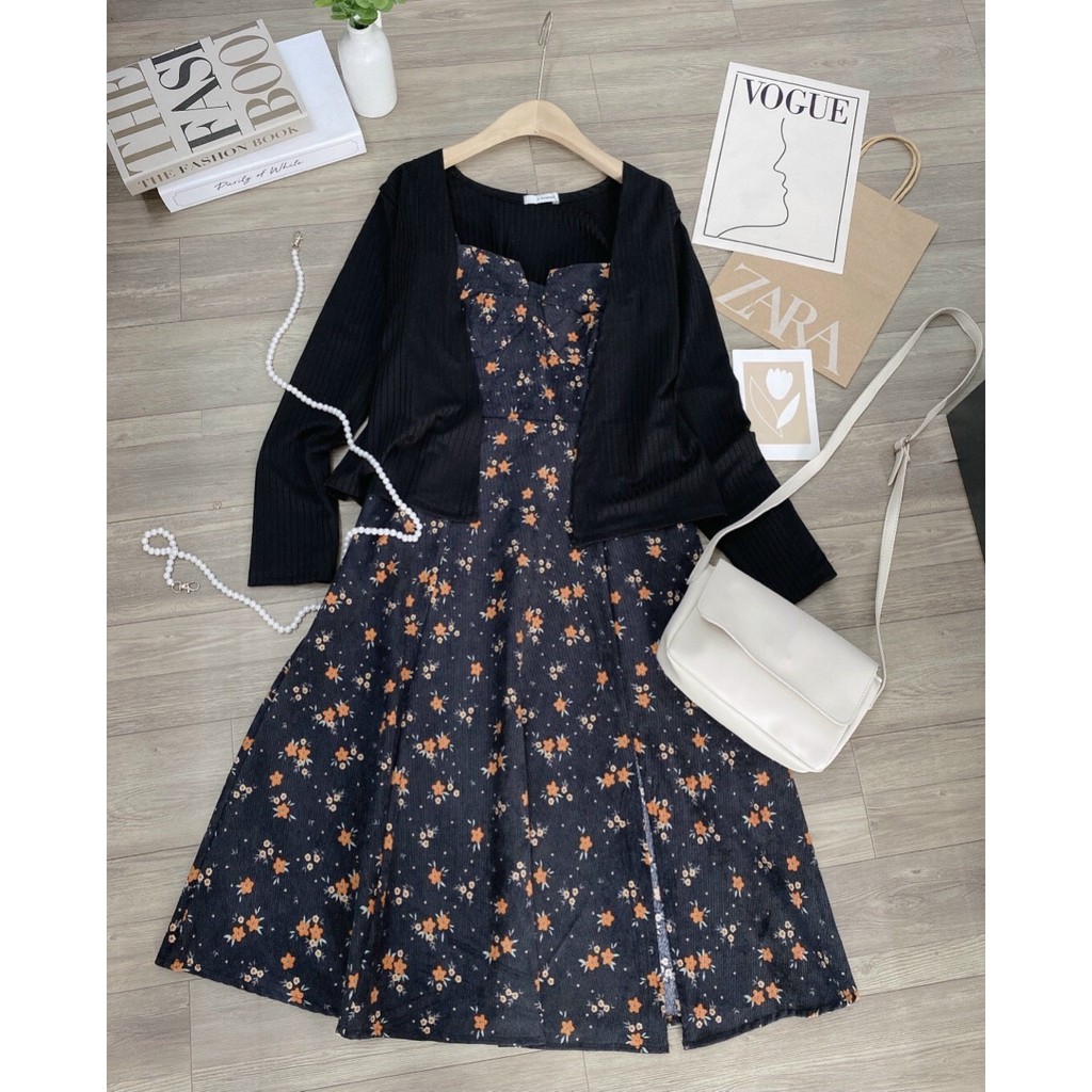 Đầm midi dáng dài, set đầm áo khoác đầm midi 2s hoa cổ xén kiểu dáng đơn giản nhưng vô cùng xinh xắn Tây Thi Shop | BigBuy360 - bigbuy360.vn