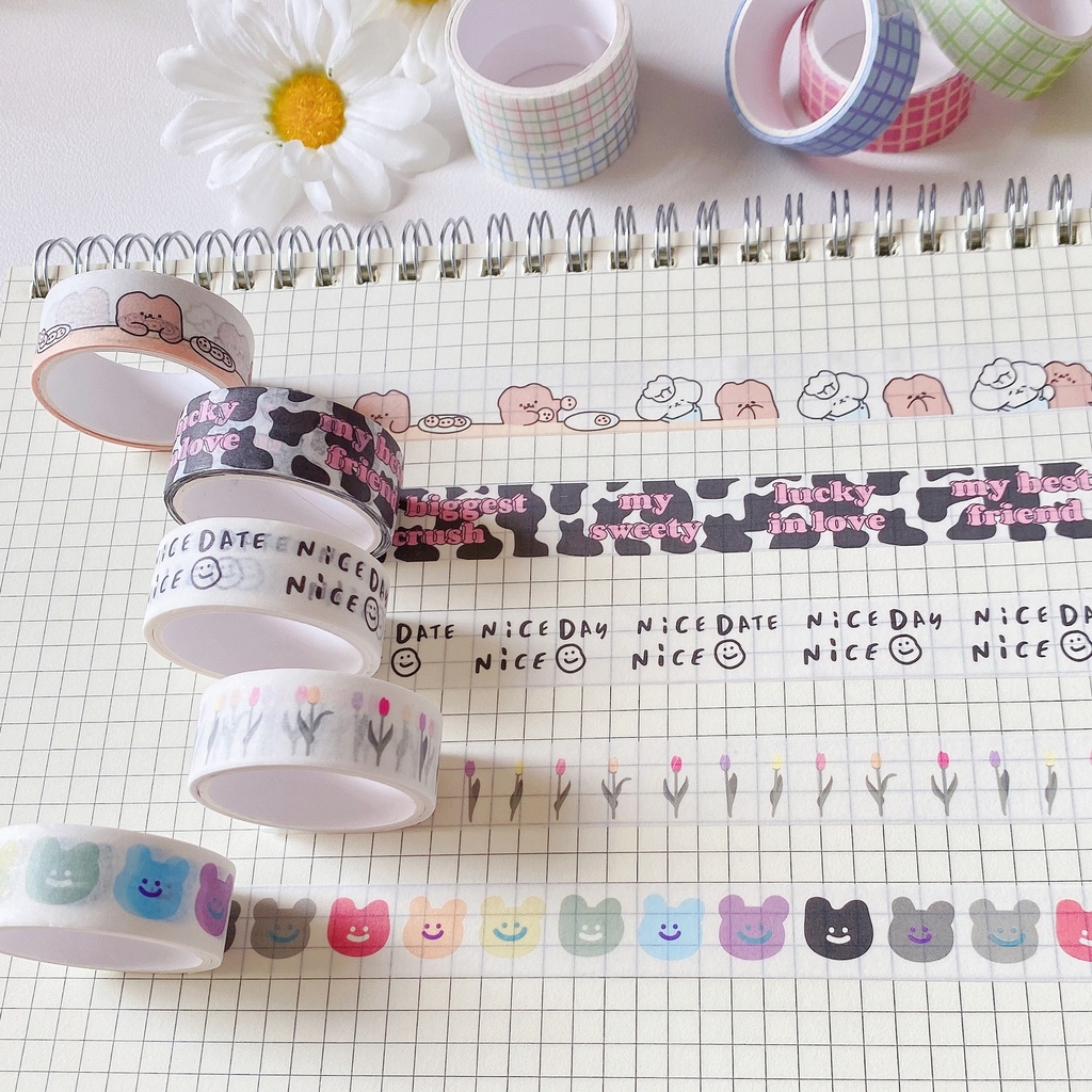 Băng dính washi tape Béo shop băng keo dán in hình hoạ tiết đáng yêu