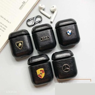 Case Airpods - Ốp Airpods 1/2 - giả da logo cực đẹp - Tặng kèm móc khóa inox (đen)