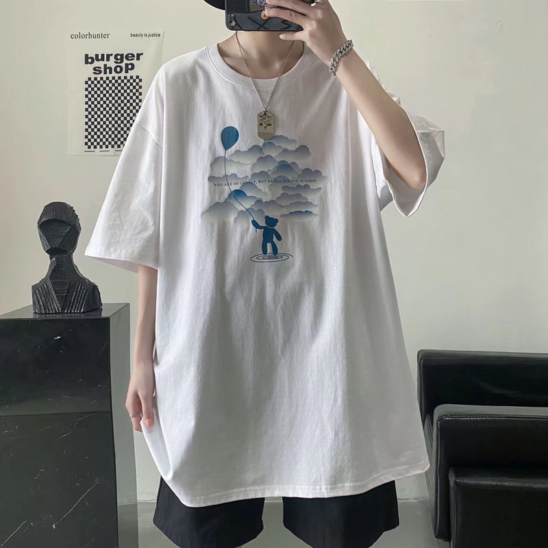 Áo Thun Tay Ngắn Dáng Rộng In Họa Tiết Hoạt Hình Phong Cách Hip Hop Hàn Quốc Thời Trang Mùa Hè Cho Nam Cỡ M-5XL