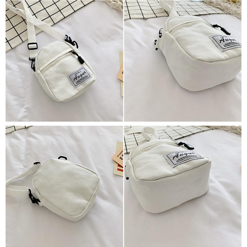 Túi đeo chéo mini bằng vải canvas màu trơn có khóa kéo thời trang dành cho nữ