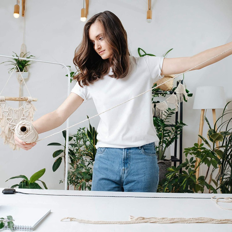Cuộn Chỉ Cotton 3 mm x 260M Dùng Làm Đồ Thủ Công Treo Tường Trang Trí Phong Cách Boho