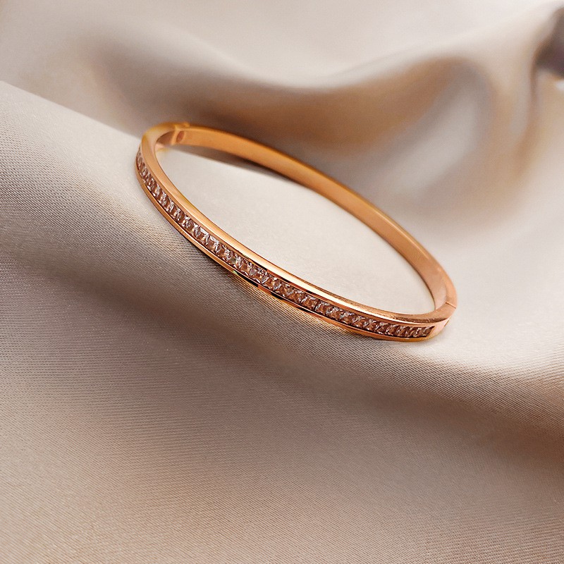 Vòng Tay Thép Titan Màu Vàng Hồng Đính Kim Cương Giả Thời Trang Hàn Quốc Cho Nữ | BigBuy360 - bigbuy360.vn