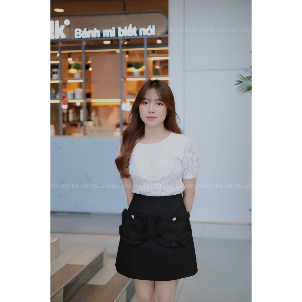Áo ren phối ngọc tiểu thu siêu xinh chất ren cao cấp mềm cho nàng đi chơi đi làm đều xinh AMODA A013