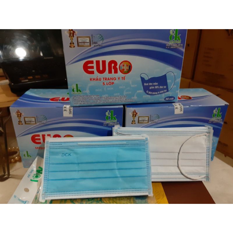 Khẩu trang y tế Euro Xanh 5 lớp thảo dược quế - Khẩu trang chất lượng chính hãng