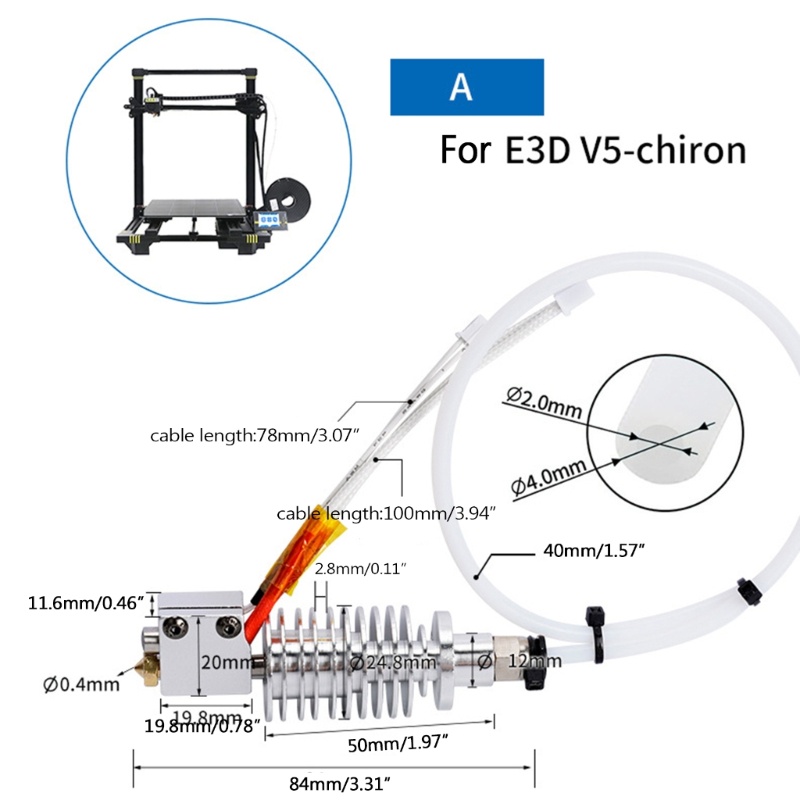 Bộ Đầu Phun V5 J 24V Vòi 0.4mm Cho Máy In 3D Vyper / Chiro