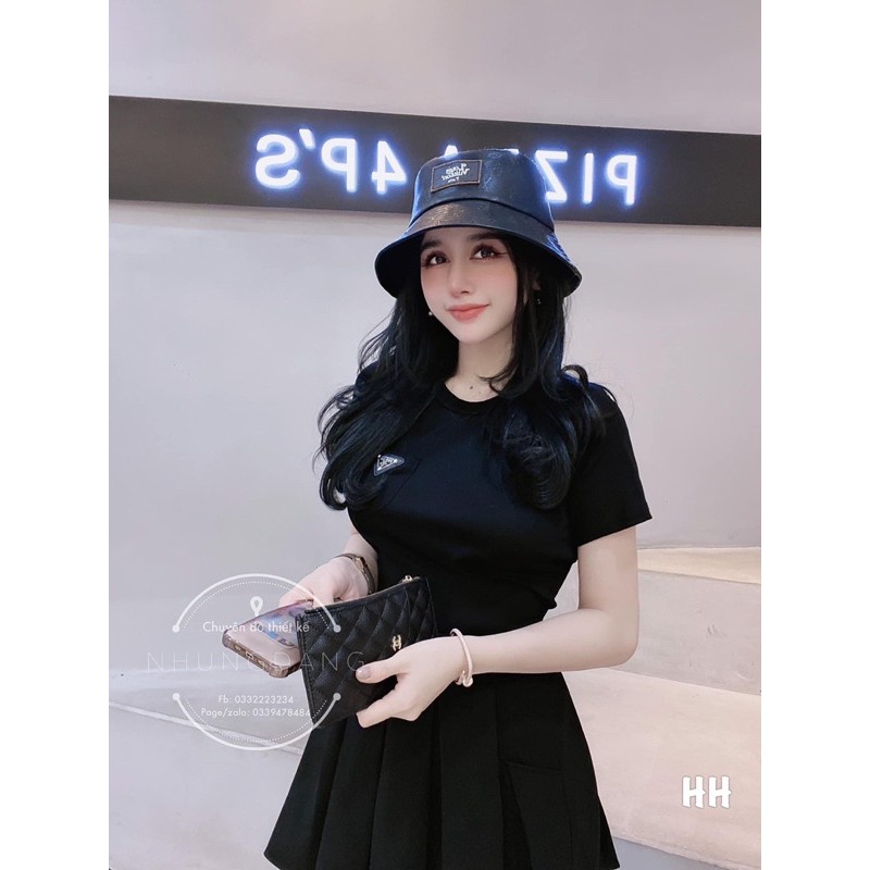 Áo thun ôm cổ tròn túi ngực, Áo phông cổ tròn ngắn tay dáng ôm vải cotton co giãn CS1060 - NhiNhi Shop