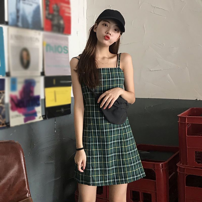 Đầm Nữ Hai Dây Dáng Suông Họa Tiết Caro Thời Trang