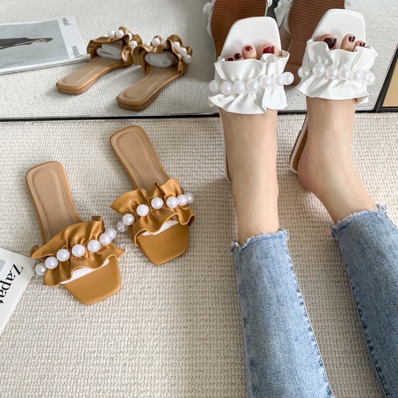SORAMI.SHOES-Dép bệt bèo nhún đính ngọc siêu xinh