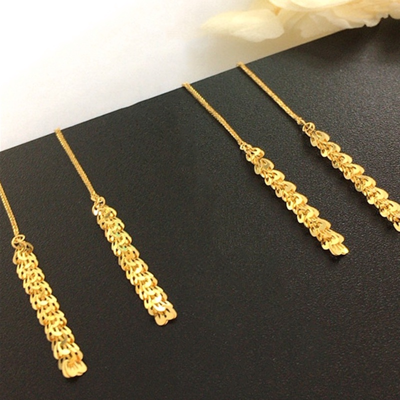 Bông tai Titan không gỉ 18K vàng Tua dài khuyên tai nữ dáng dài Trang sức titan cao cấp Thời trang Hàn Quốc