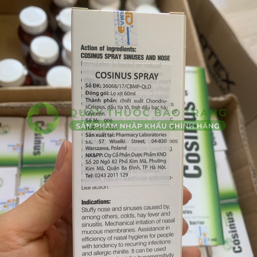 XỊT XOANG MŨI COSINUS SPRAY 60ML  NHẬP KHẨU CHÂU ÂU