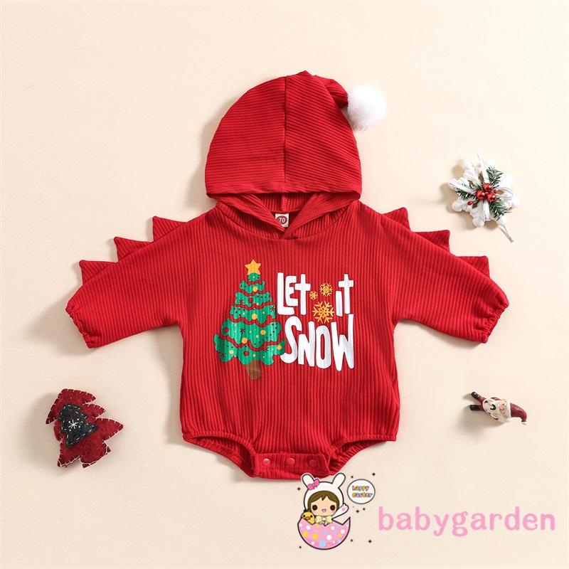 Bộ Áo Liền Quần Tay Dài Có Nón In Hình Cây Thông Giáng Sinh Dành Cho Trẻ Em 0-24 Tháng Tuổi