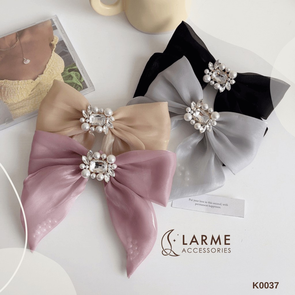 Kẹp tóc bấm nơ đính đá Hàn Quốc siêu sang chảnh Larme Accessories - K0034