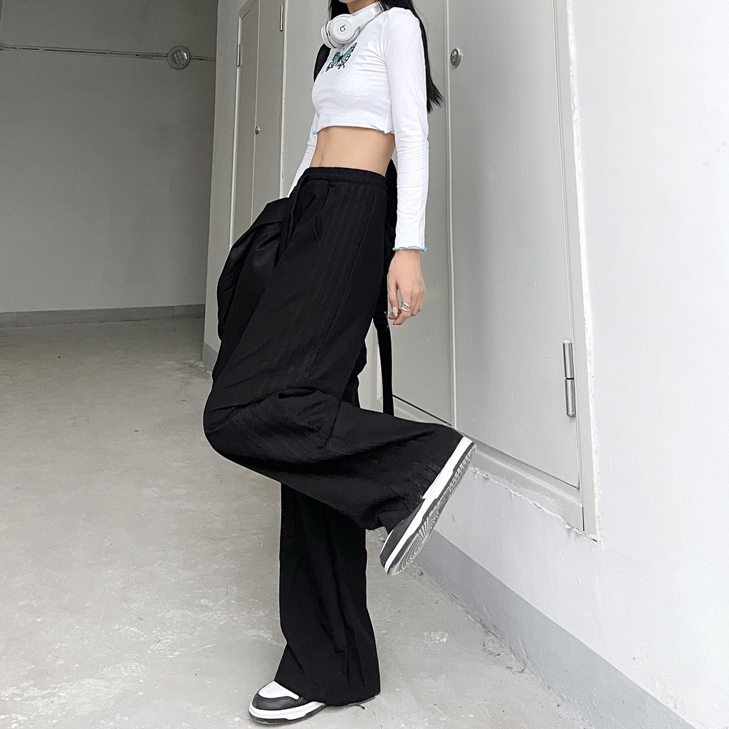 Quần ống rộng màu sắc đơn giản thời trang Hàn Quốc năng động