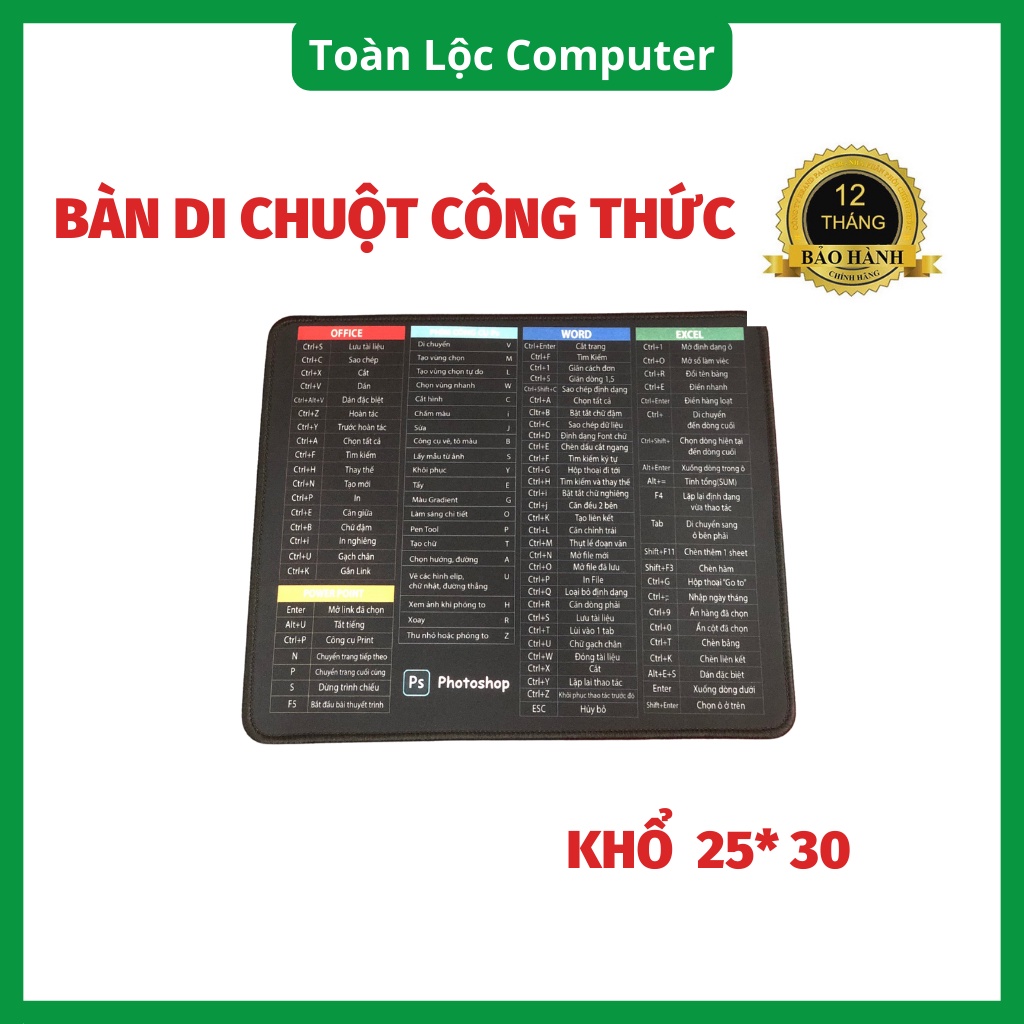 Miếng lót chuột tấm pad nhỏ 25x30cm có phím tắt máy tính gaming có đệm tay