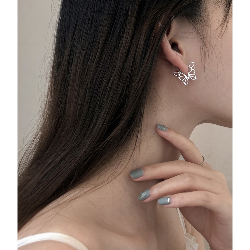 Bông Tai Hình Cánh Bướm Lớn Bằng Kim Loại Màu Bạc Thời Trang Cho Nữ