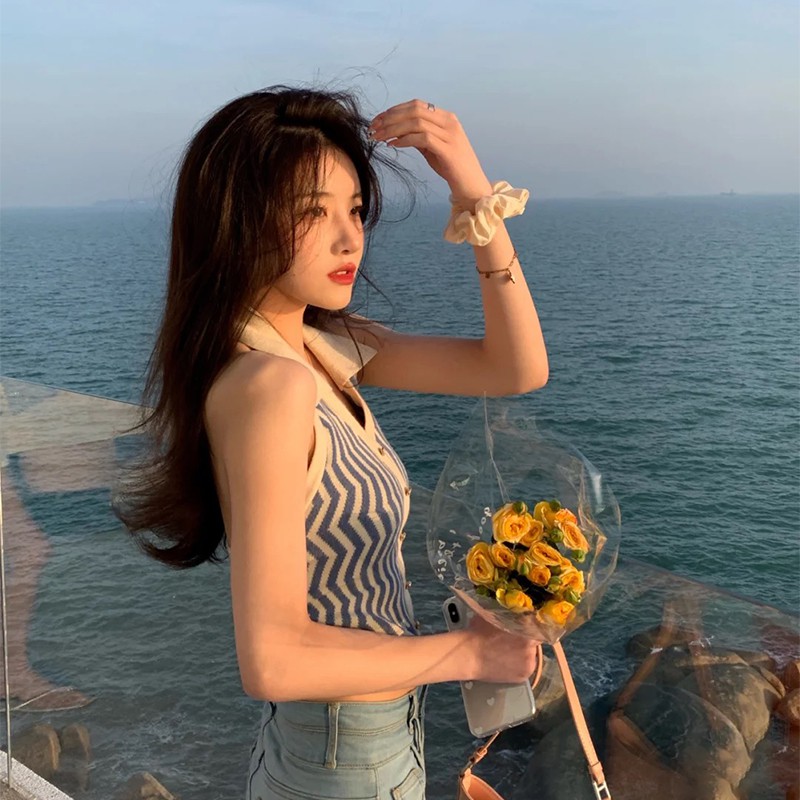 COZOK Áo croptop hỏ lưng cổ bẻ Quảng châu dáng mới