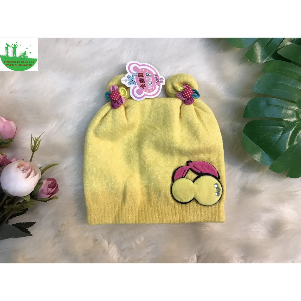 Mũ len cherry cho bé trai bé gái dưới 1 tuổi- Chất len đẹp và ấm
