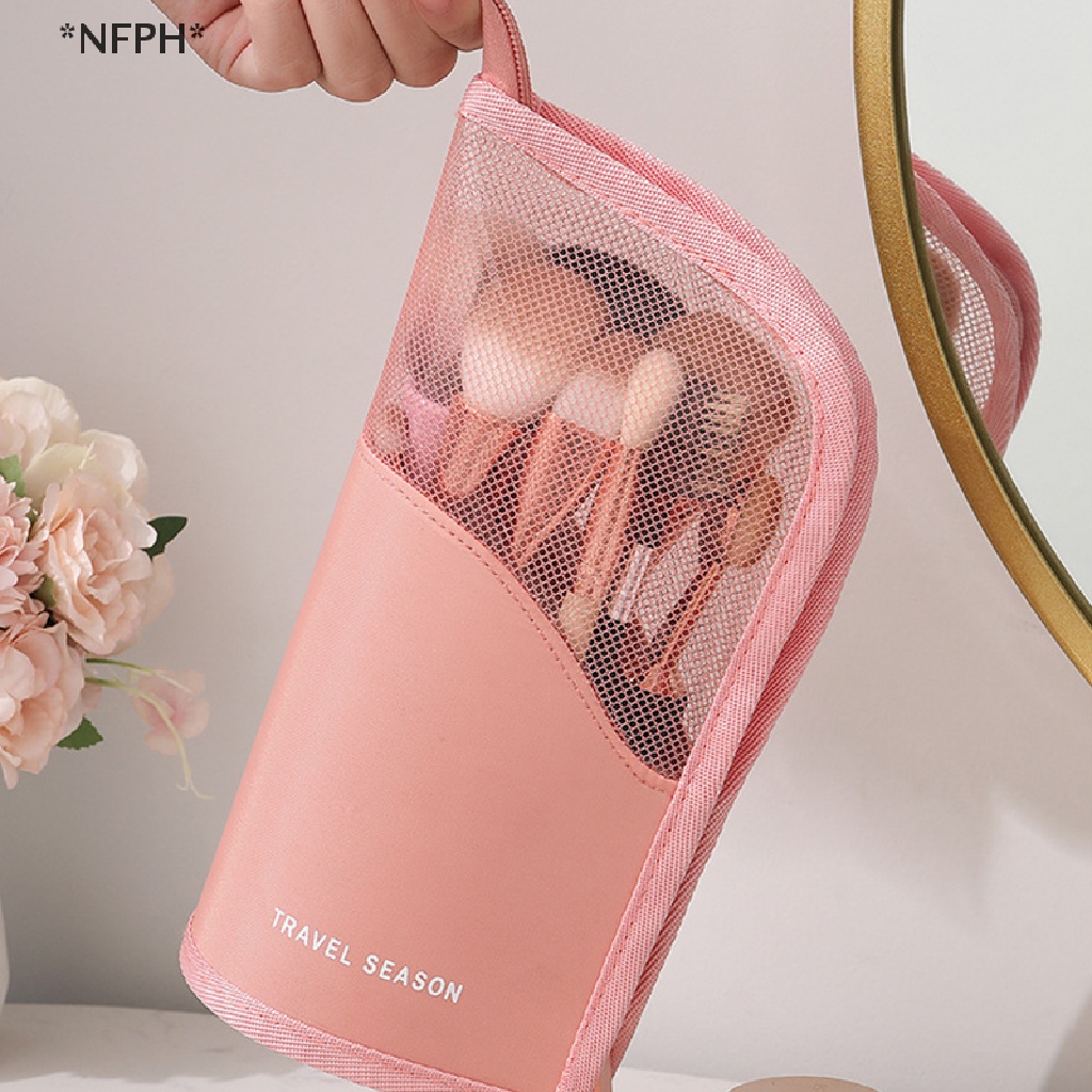 Túi Đựng Cọ Trang Điểm / Đồ Vệ Sinh Cá Nhân Màu Trong Suốt Có Khóa Kéo Cho Nữ