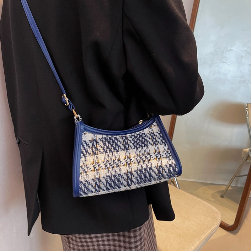 Túi xách đeo vai bằng vải bạt sức chứa lớn họa tiết kẻ sọc mùa thu mới cho nữ 2021