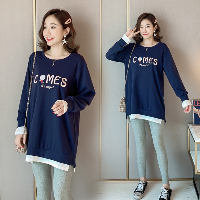 Áo thun tay dài cổ tròn dáng rộng bằng Cotton chất lượng cao cho mẹ bầu