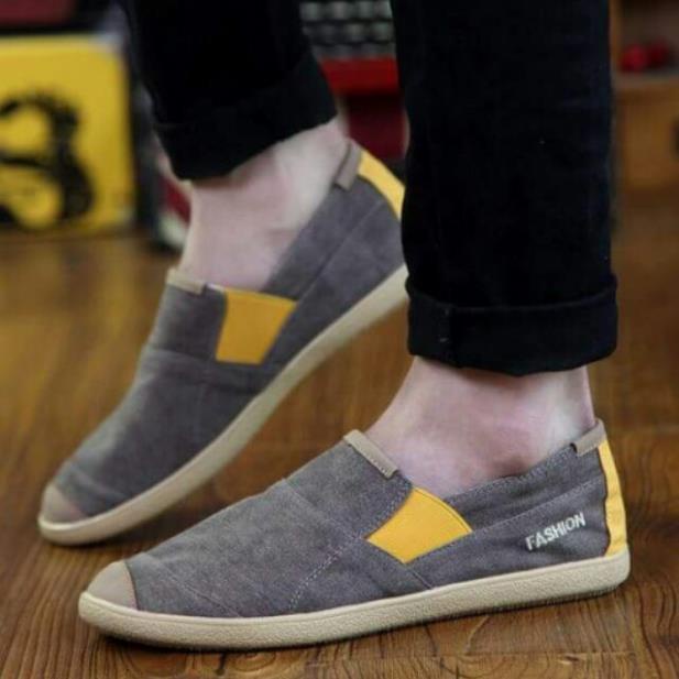 Giày lười vải jeans xám vàng 08 .