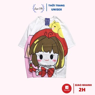 Áo Thun Nam Nữ Unisex In Hình Cô Gái Lapi VN, Chất Cotton Form Rộng Tay Lỡ Cổ Tròn Freesize, Big Size