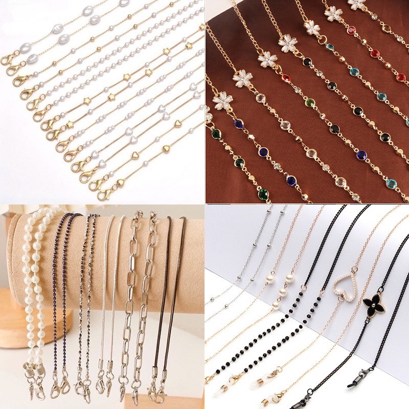 Dây Đeo Mắt Kính Đính Ngọc Trai Sang Trọng Chống Thất Lạc Phong Cách Hàn Quốc