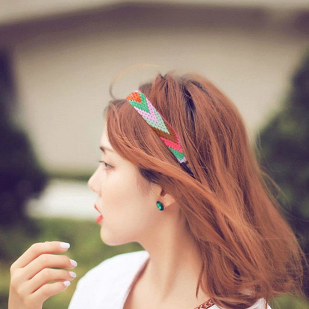 Girls Retro Hair Band Printing Flower Headpiece Hair Accessories Elastic Turban