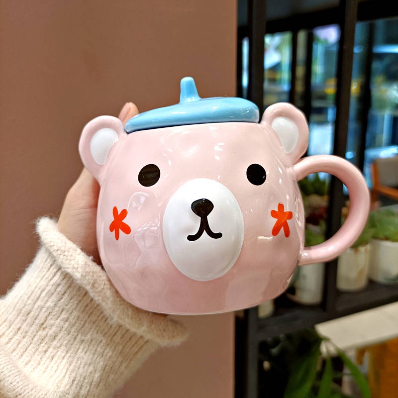 Cốc Sứ Uống Cà Phê Có Nắp Đậy Hình Gấu Dễ Thương Dùng Làm Quà Tặng Sinh Nhật Cho Cặp Đôi