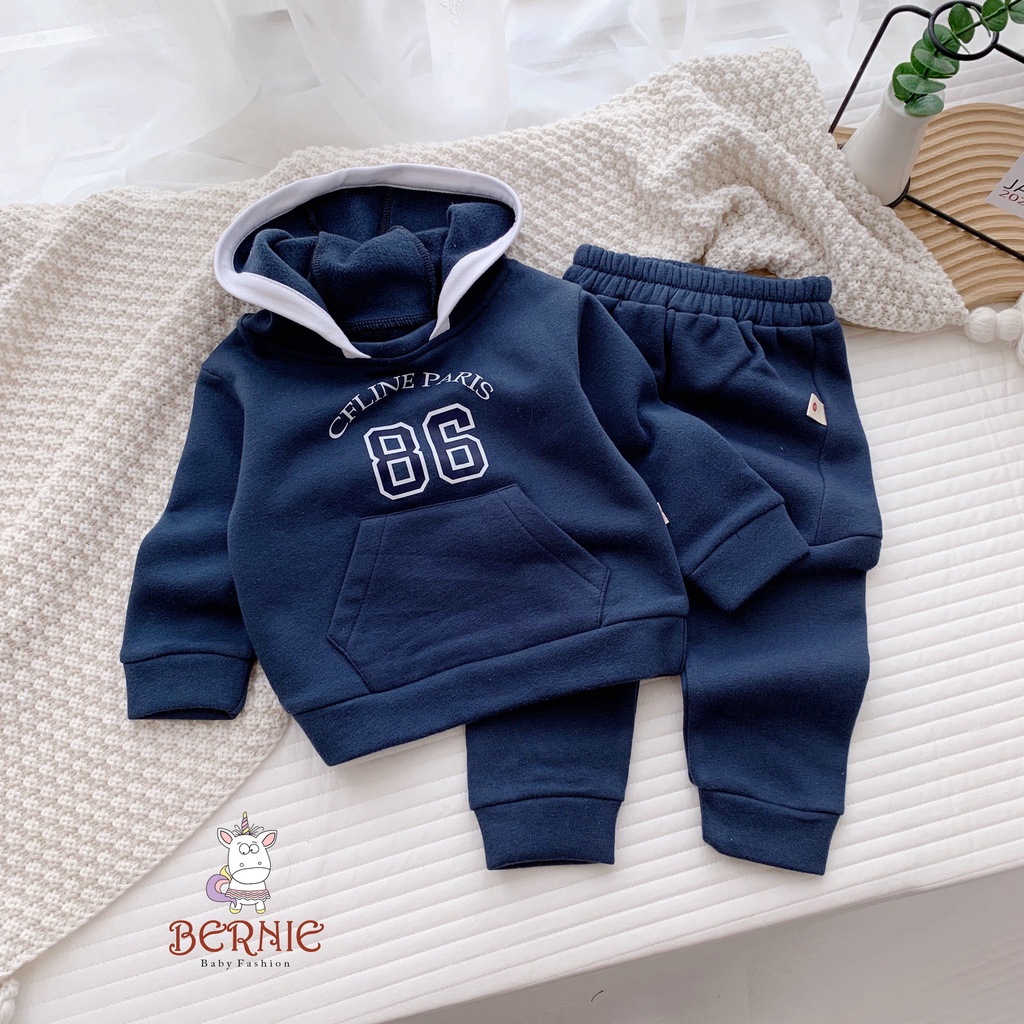 Bộ nỉ bông unisex dày ấm cho bé, set bộ nỉ dài tay có lót bông giữ ấm