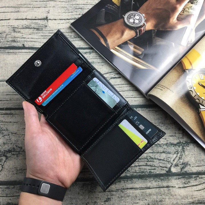 Ví nam da bò thật gập 3 WS102VB  - 100% da bò thật, BH 3 năm