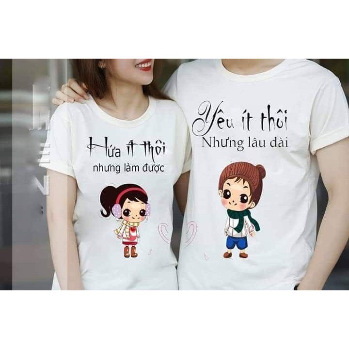Áo phông cặp, áo thun đôi nam nữ in hình dễ thương vải thoáng mát