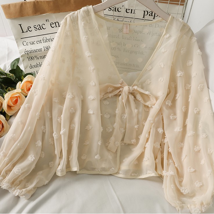 Áo Khoác Cardigan Mỏng Bo Tay Thắt Nơ Mặc Kèm Váy Hai Dây Hàng Quảng Châu A07